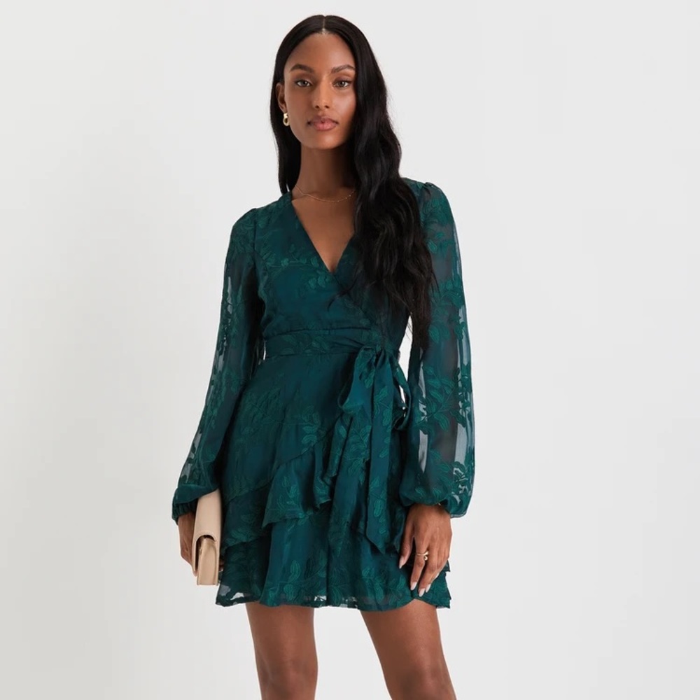 Lulus Emerald Green Floral Embroidered Mini Dress Women’s Size Small